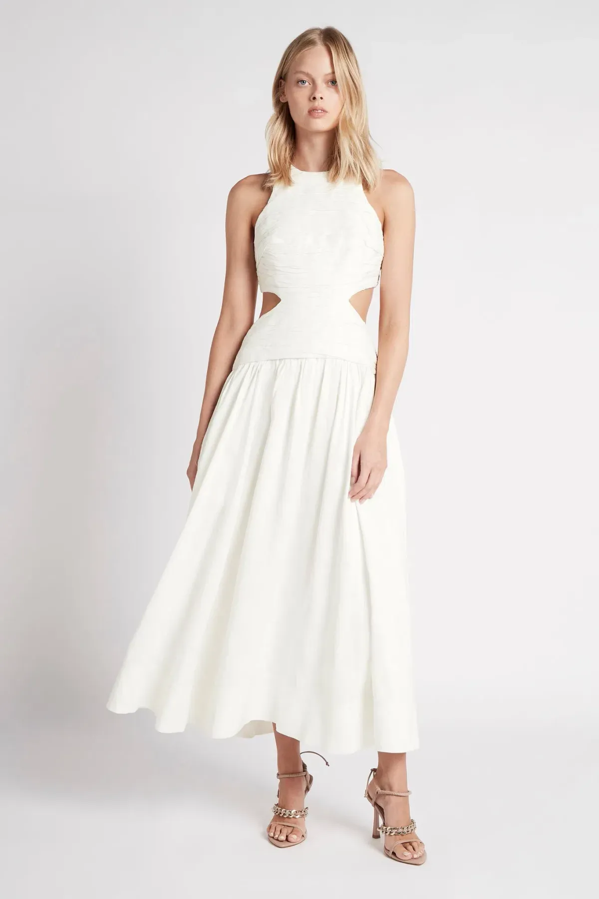 AJE Introspect Cut Out Midi Dress White Size 6  for rent on The Volte - main image
