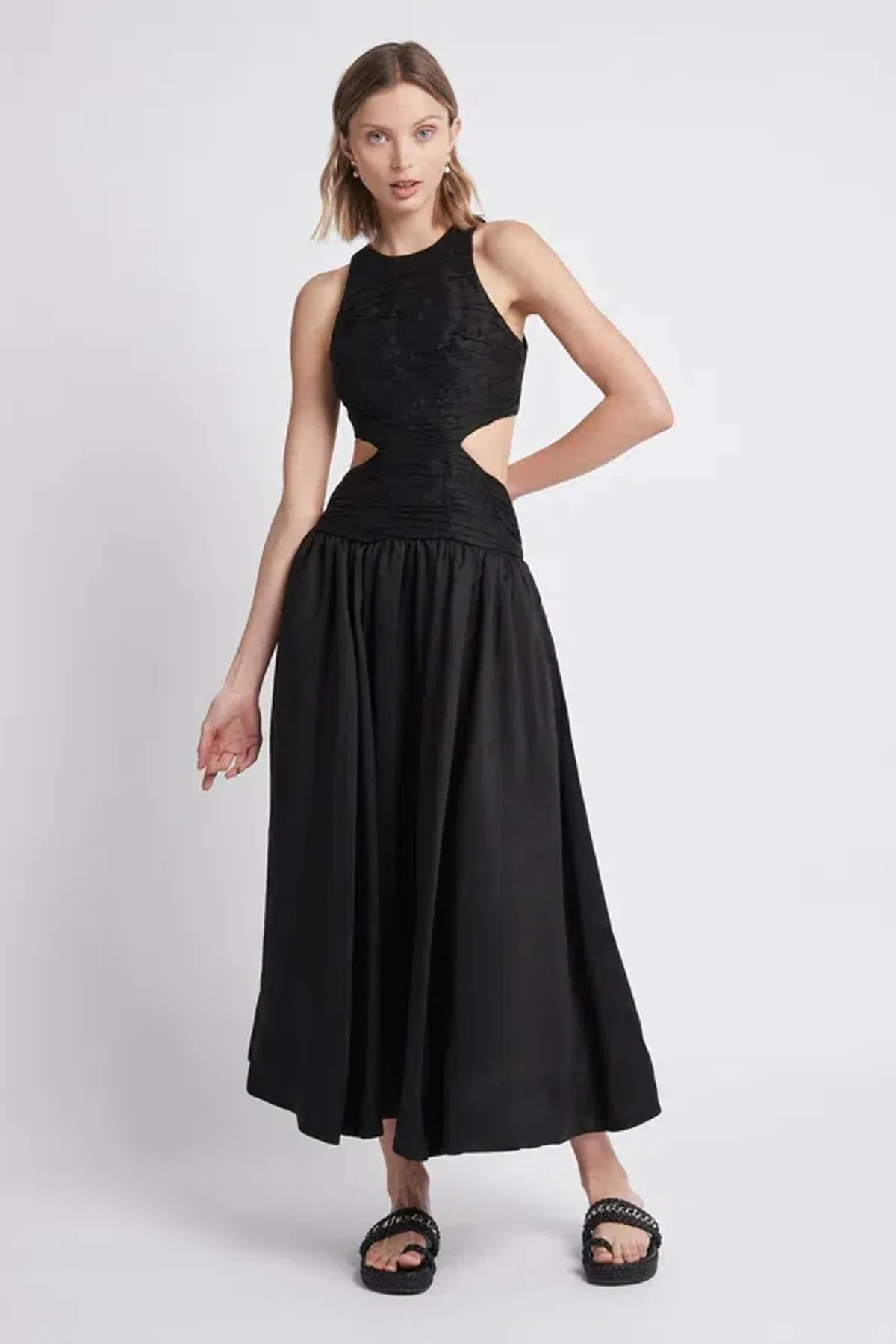 AJE Black Introspect Cut Out Midi Dress Size 6 for rent on The Volte - main image