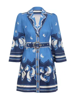 Zimmermann High Tide Mini Shirt Dress Blue Sailboats Size 1 / Au 10 for rent on The Volte - image 2