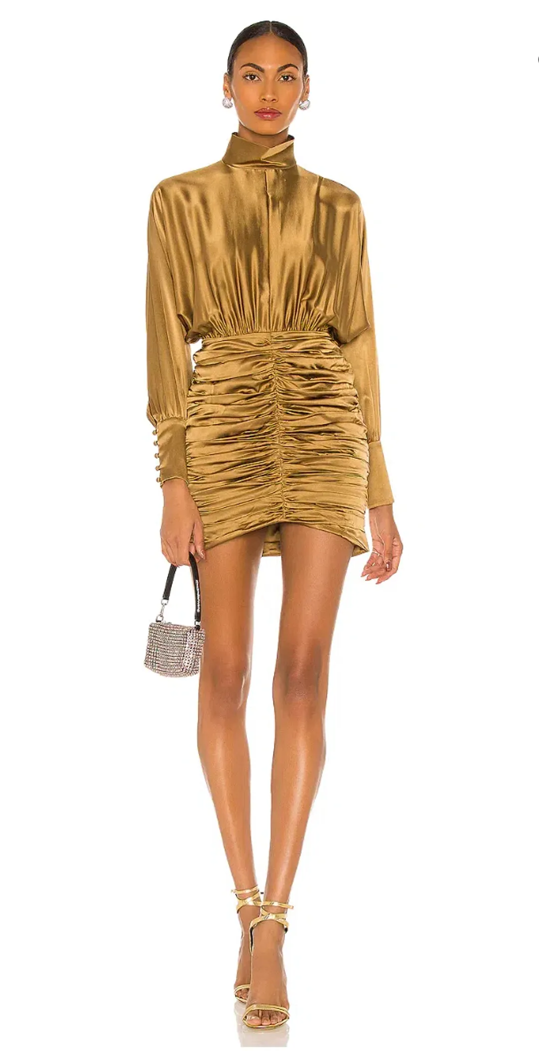 Retrofete Barbara Silk Mini Dress Olive Green Size 14 for rent on The Volte - main image