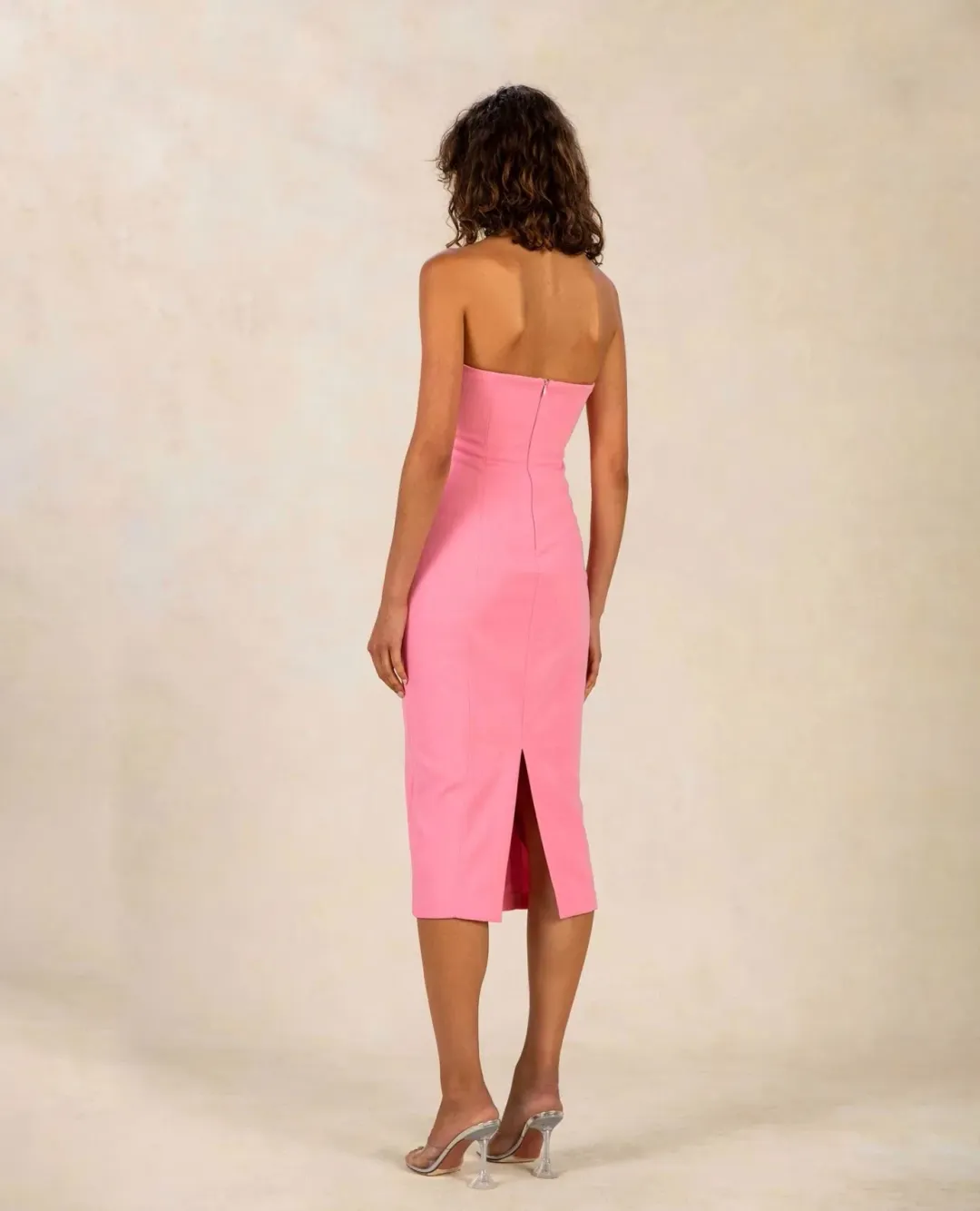 MISHA Antonella Bonded Crepe Midi Dress Pink Size 8/S for rent on The Volte - main image