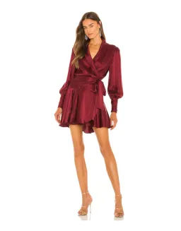 Zimmermann Silk Wrap Mini Dress in Burgundy Size 2/AU 12 for rent on The Volte - image 1