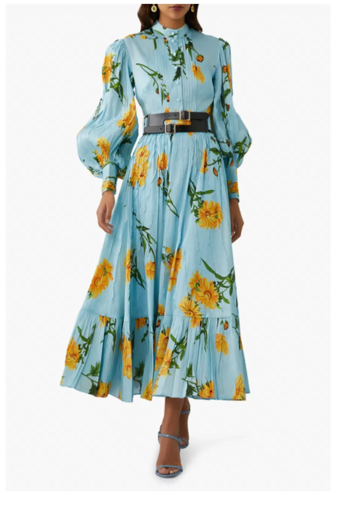 Leo Lin / Marguerite Bleu Silk Linen Dress / Bleu Floral Print / Size 14 for rent on The Volte - main image