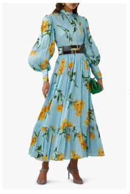 Leo Lin / Marguerite Bleu Silk Linen Dress / Bleu Floral Print / Size 14 for rent on The Volte - image 2