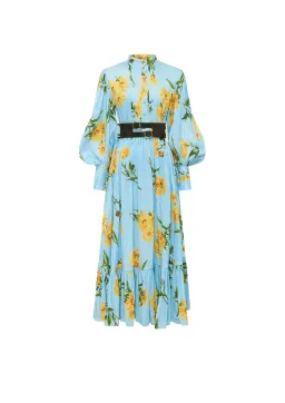 Leo Lin / Marguerite Bleu Silk Linen Dress / Bleu Floral Print / Size 8 for rent on The Volte - image 4