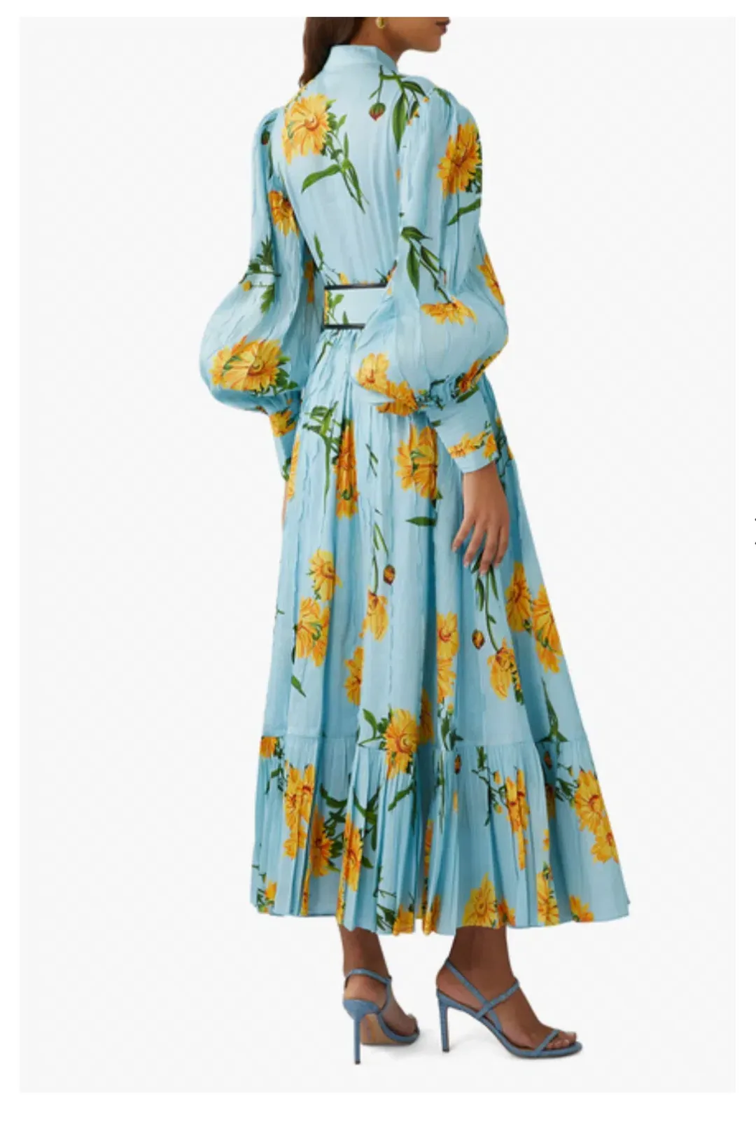 Leo Lin / Marguerite Bleu Silk Linen Dress / Bleu Floral Print / Size 8 for rent on The Volte - main image