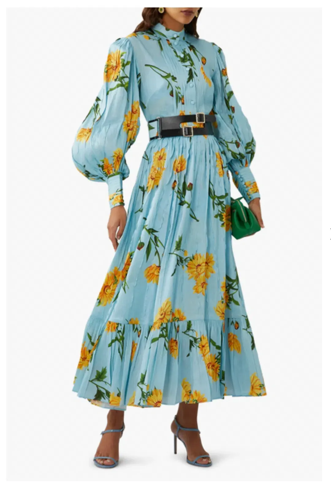 Leo Lin / Marguerite Bleu Silk Linen Dress / Bleu Floral Print / Size 8 for rent on The Volte - main image