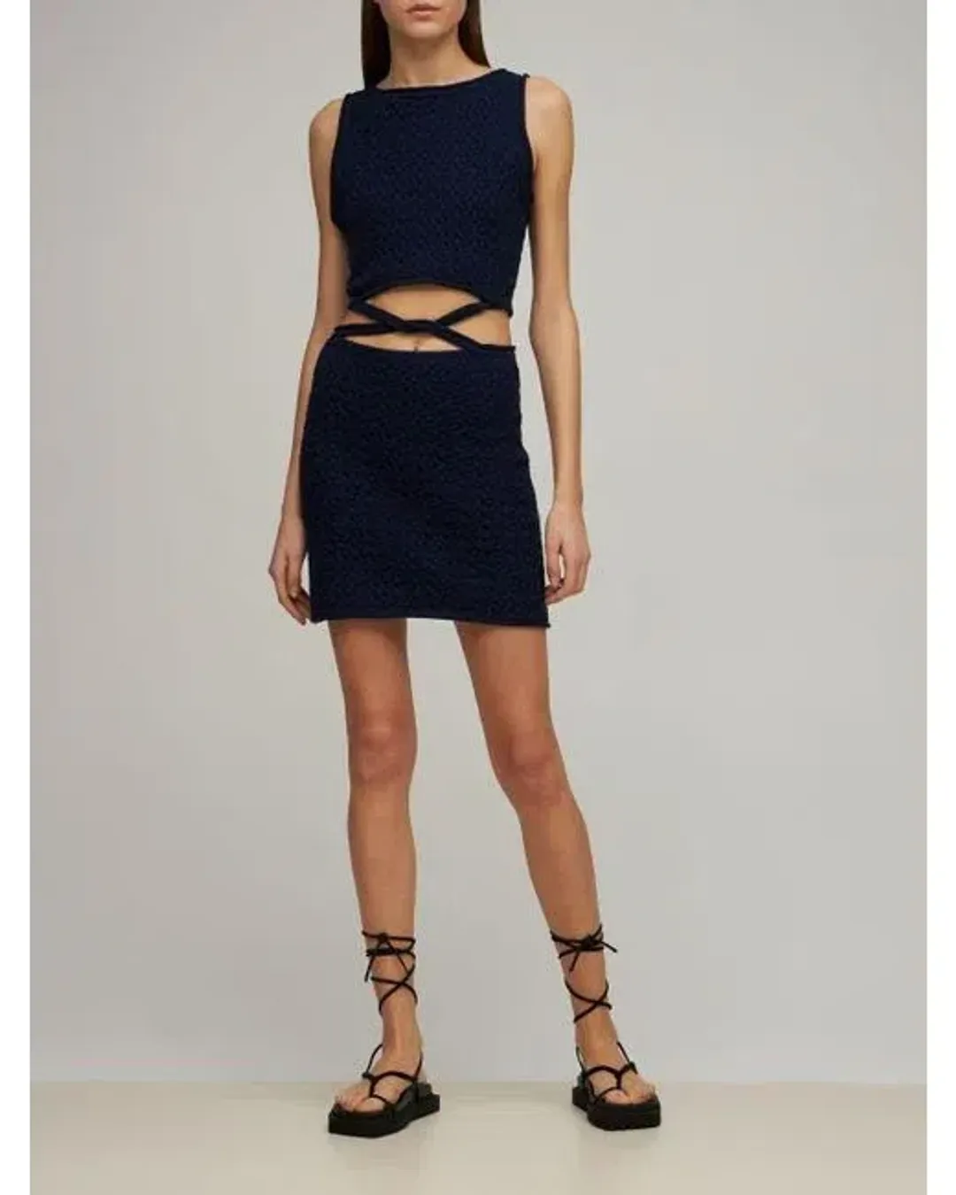 Bec & Bridge Effie Knit Mini Dress Navy Size 12 / L for rent on The Volte - main image