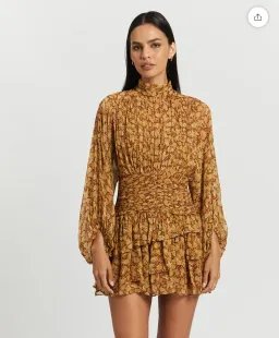 Shona Joy Sunset Long Sleeve Ruched Mini Dress Turmeric Size 10 / M for rent on The Volte - image 2