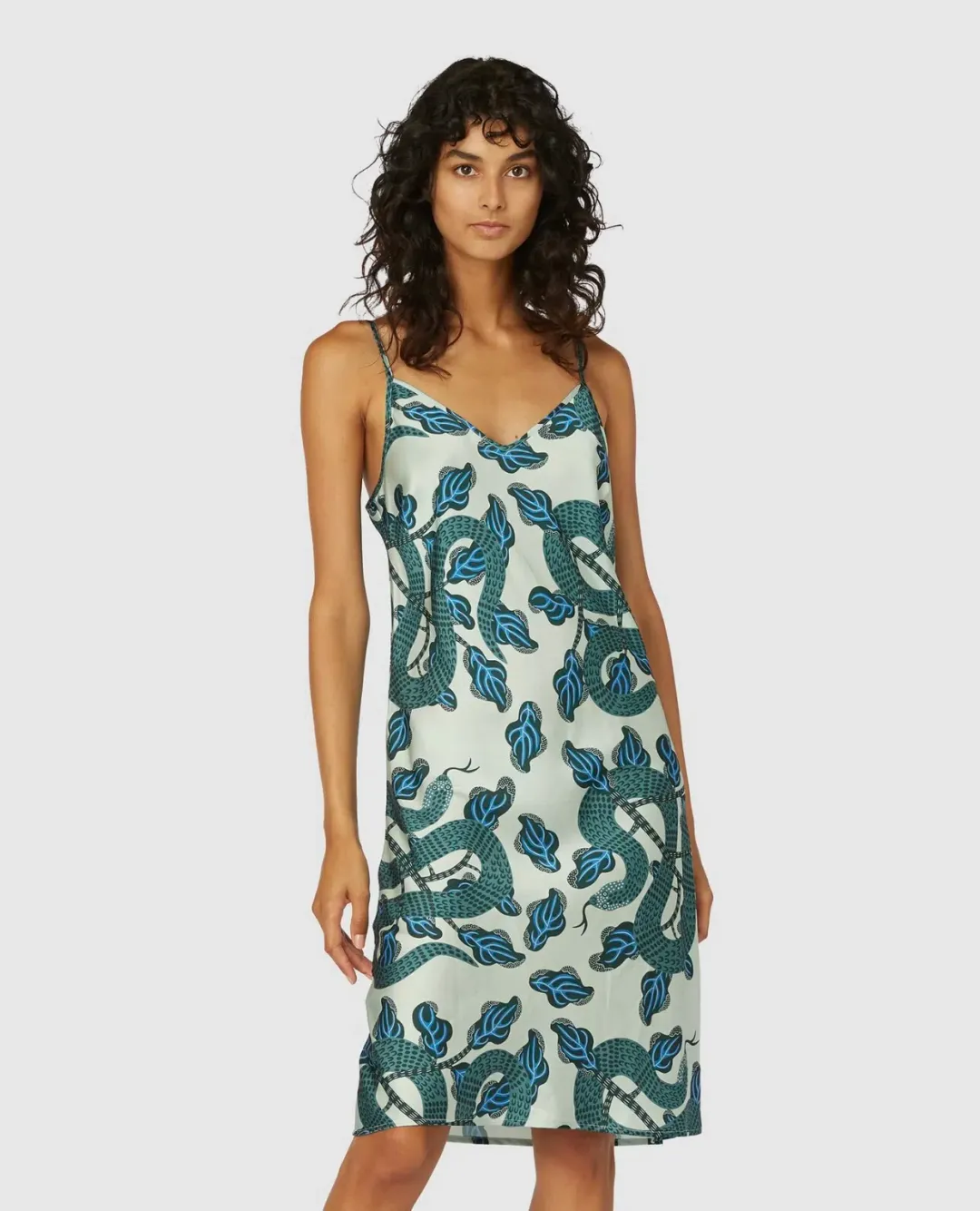 Gorman Slinky Slip Dress Midi Turquoise Snakes Print Size 10 for rent on The Volte - main image