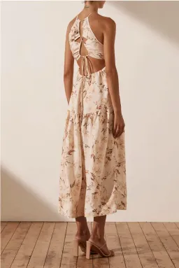 Shona Joy Roxanne Linen Open Back Tiered Midi Dress Beige Size AU 12 for rent on The Volte - image 3