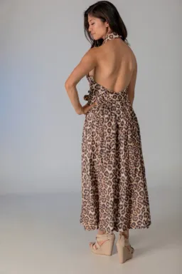 Zimmermann Bonita Belted Linen Halterneck Midi Dress Leopard Print Size 2 / Au 12 for rent on The Volte - image 3