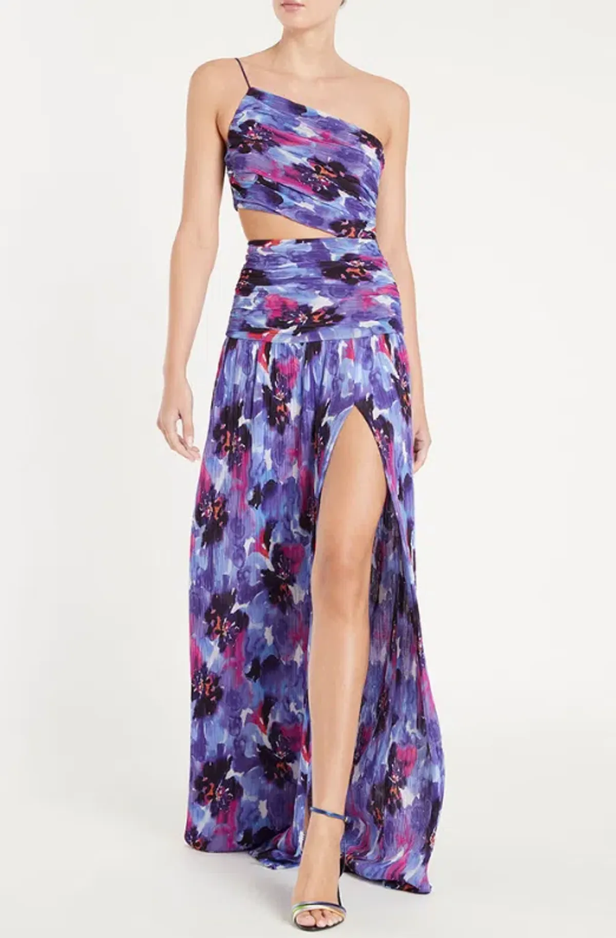 Rebecca Vallance Purple Rain Floral One Shoulder Gown Print Size 8 for rent on The Volte - main image