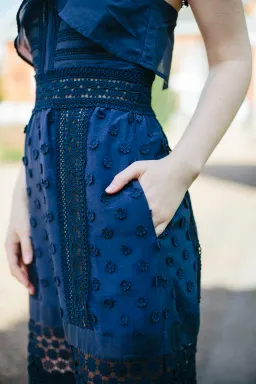 Self Portrait Bluebell Lace Insert Midi Dress Navy Size 10 for rent on The Volte - image 4
