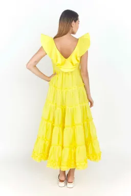 Leo Lin Limon Silk Linen Dress Yellow Size 8 for rent on The Volte - image 3