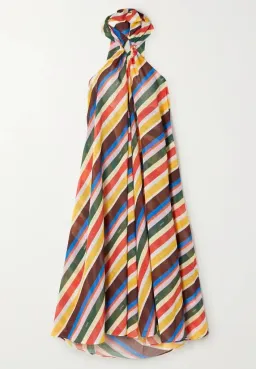 Ganni Striped Halter Neck Recycled Chiffon Midi Dress Multi Size AU 10  for rent on The Volte - image 6