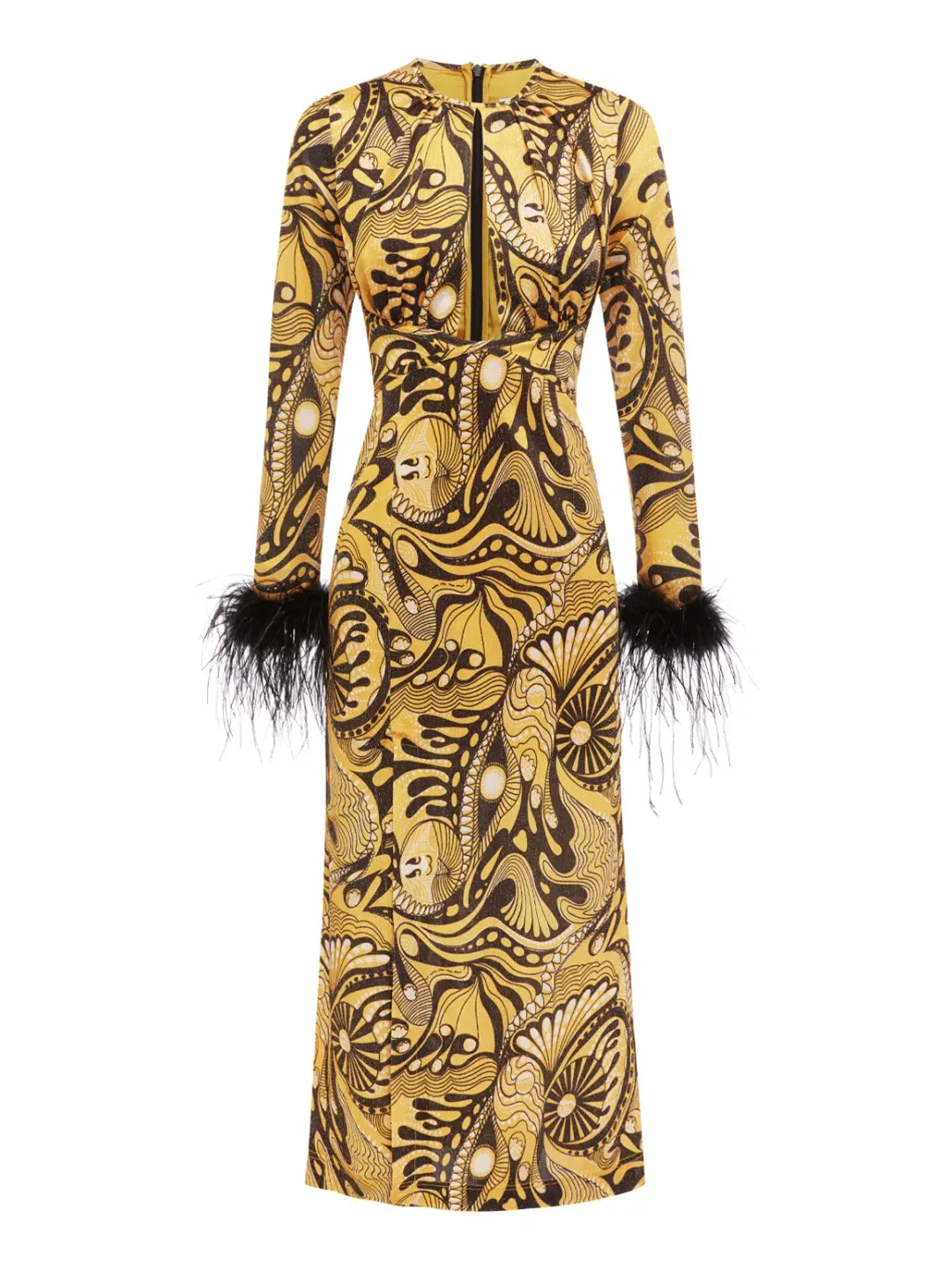 Alice McCall Gold Dust Feather Midi Dress Gold Size 6 /AU 10 for rent on The Volte - main image