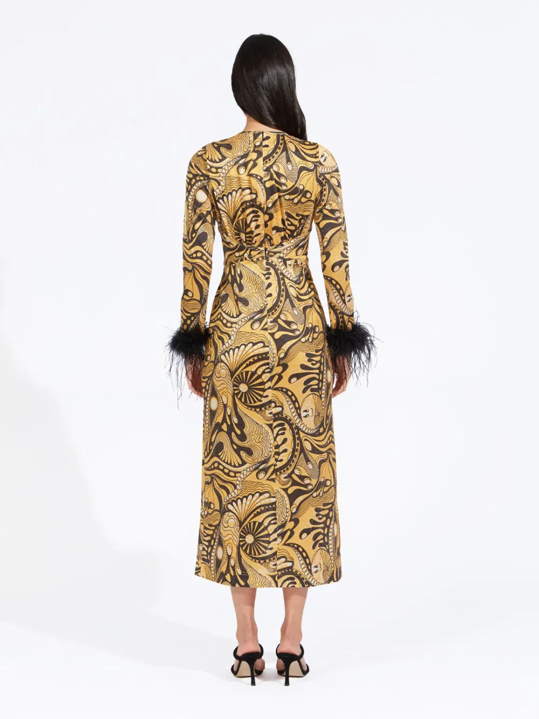 Alice McCall Gold Dust Feather Midi Dress Gold Size 6 /AU 10 for rent on The Volte - main image