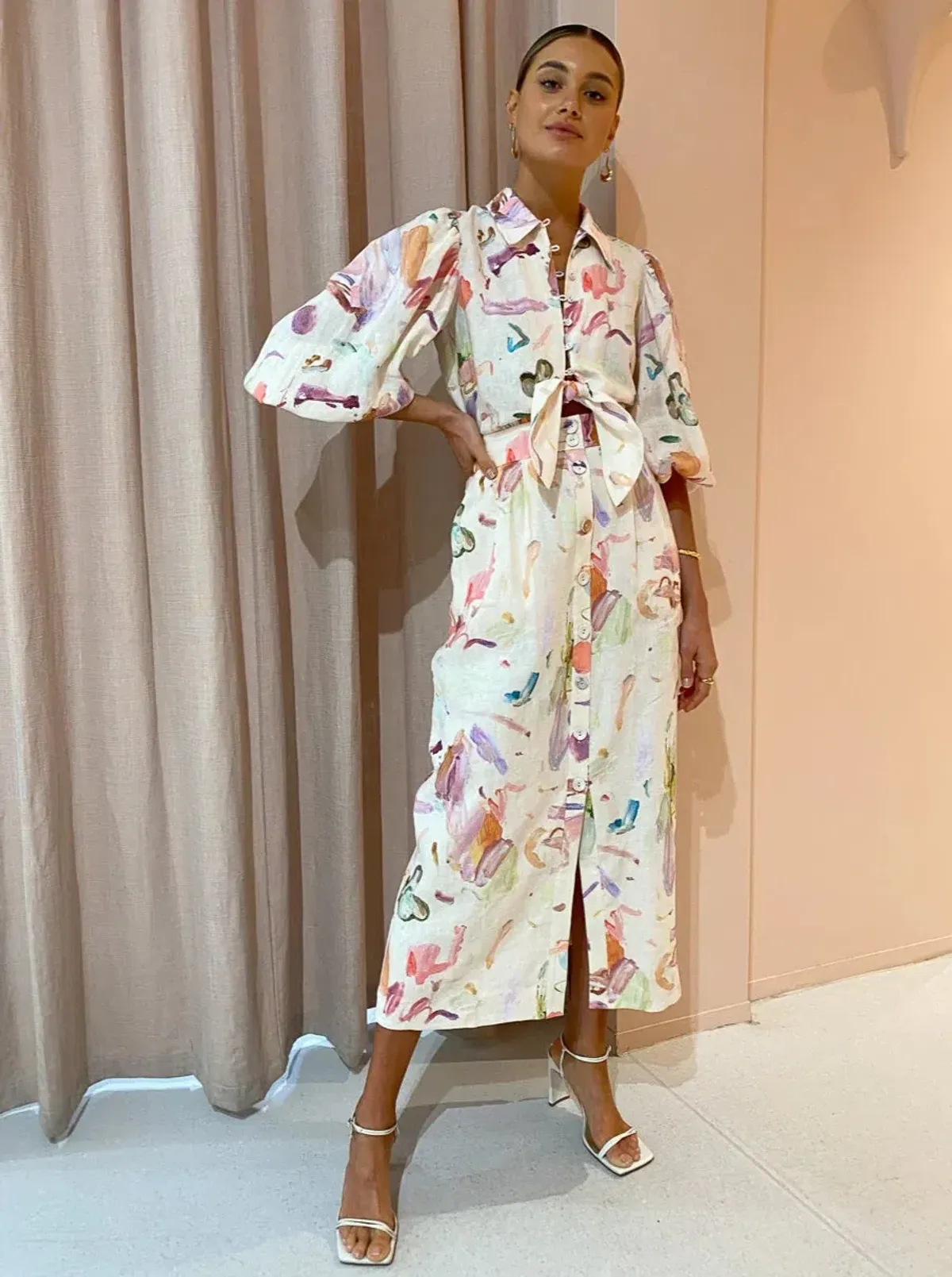 Alemais Annie Shirt dress in rose print White Size AU 6 for rent on The Volte - main image