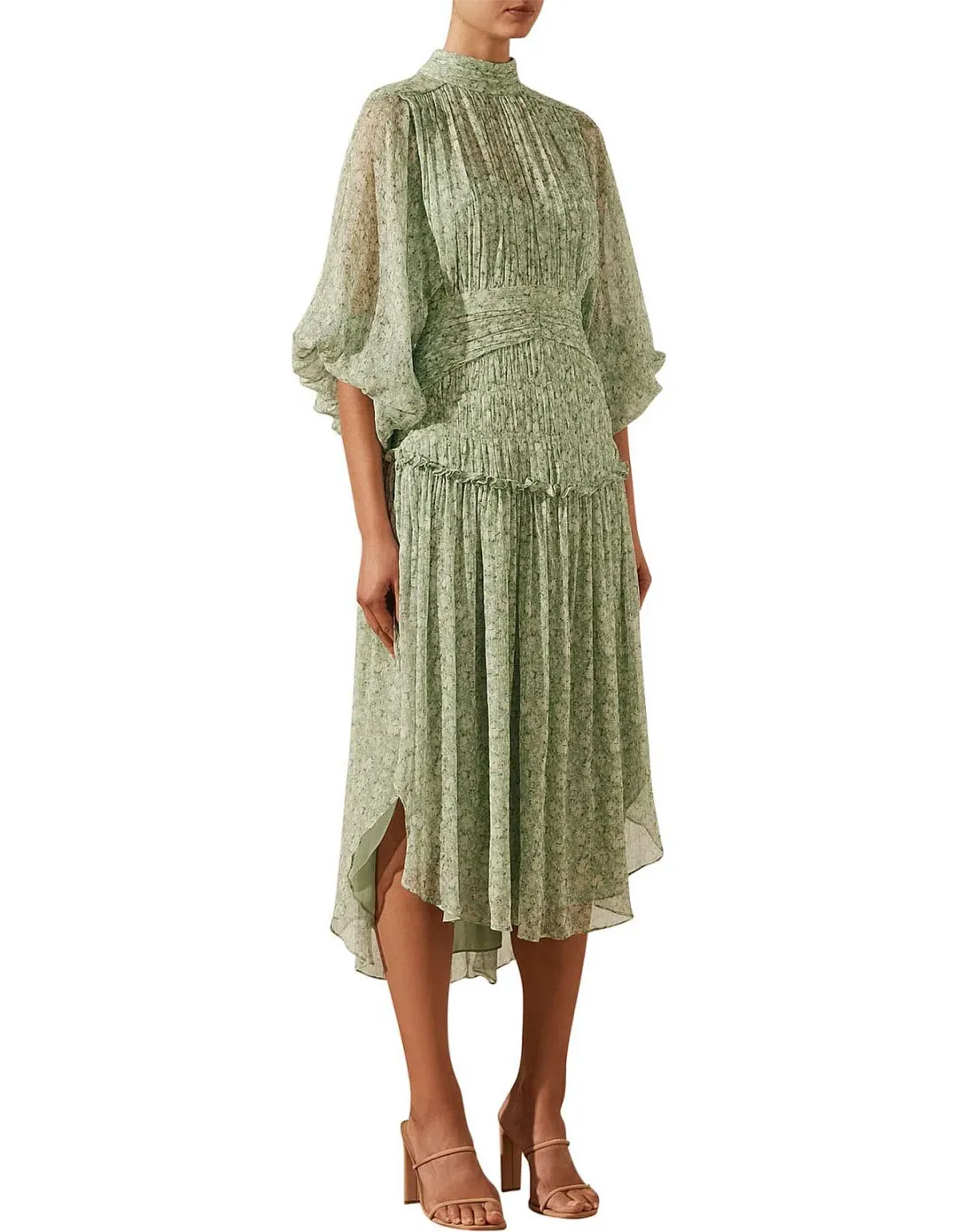 Shona Joy Aurore Long Sleeve Open Back Midi Dress Green Size AU 10  for rent on The Volte - main image