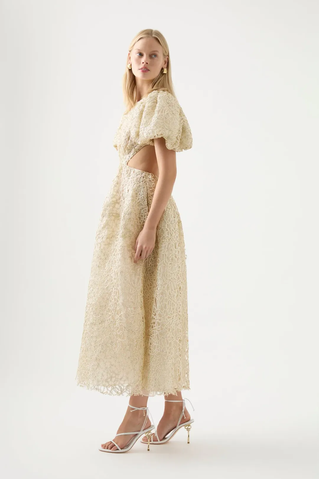 Aje Patina Lace Midi Dress Ivory Size 8 / S for rent on The Volte - main image