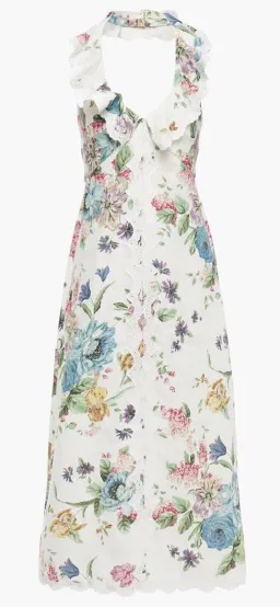 Zimmermann Ninety-Six Cascade Halterneck Cream Floral Midi Dress Floral Size 0/ AU 8 for rent on The Volte - image 4