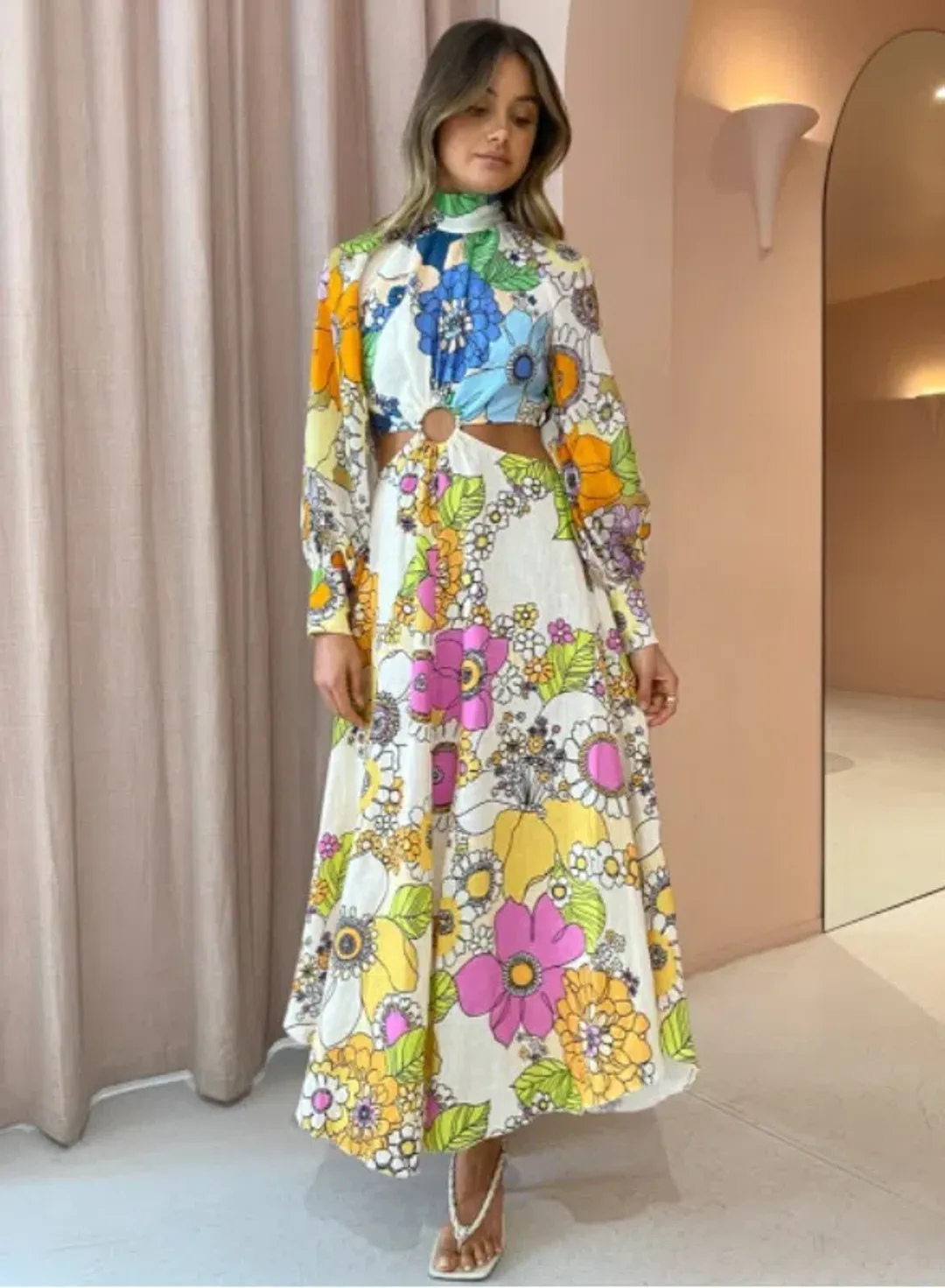 Alemais Farrah Cut Out Midi Dress Print Size 8 for rent on The Volte - main image