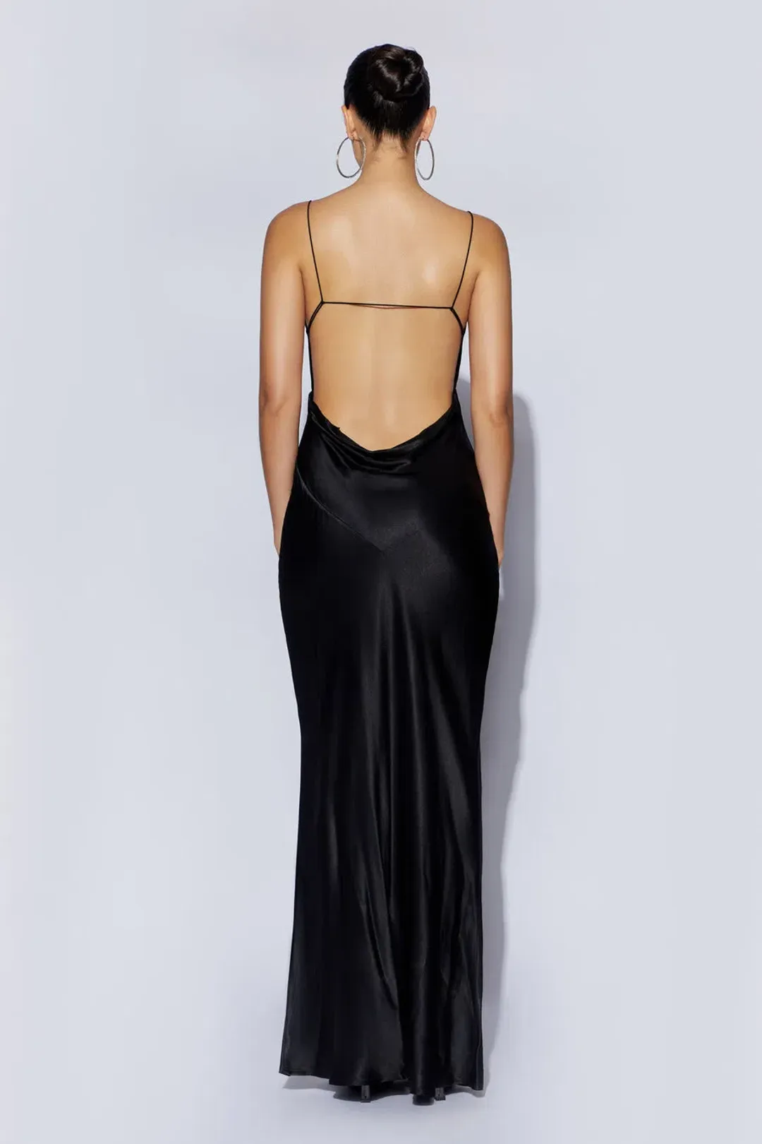 Meshki Sadie Maxi Satin Halter Ruched Slip Dress in Black Size XXS / Au 4 for rent on The Volte - main image