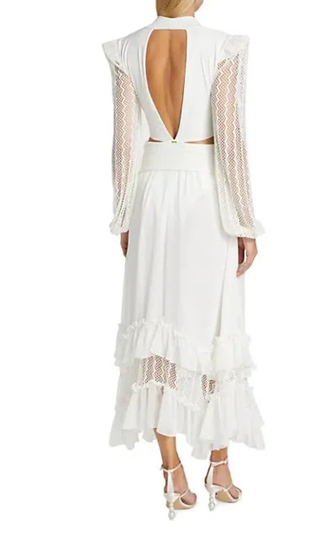 PatBO Plunge Lace Sleeve Maxi Dress White Size M / Au 10 for rent on The Volte - main image