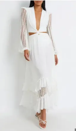 PatBO Plunge Lace Sleeve Maxi Dress White Size M / Au 10 for rent on The Volte - image 3
