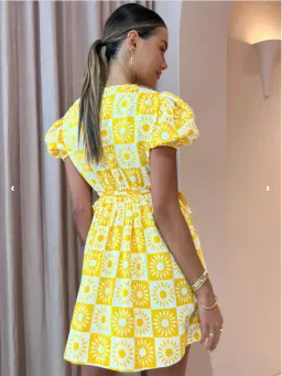 By Nicola Ahoy Plunge Neck Mini Dress Yellow Size AU 8 for rent on The Volte - image 2