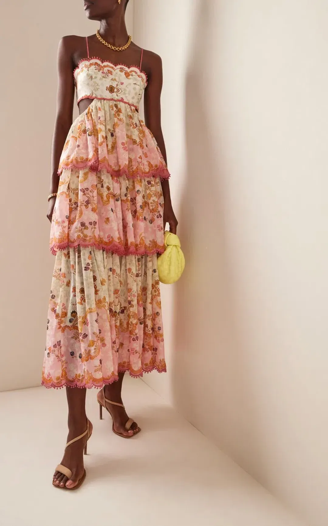 Zimmermann Laurel Frill Midi Dress Floral Pink Size 2 / AU 12 for rent on The Volte - main image