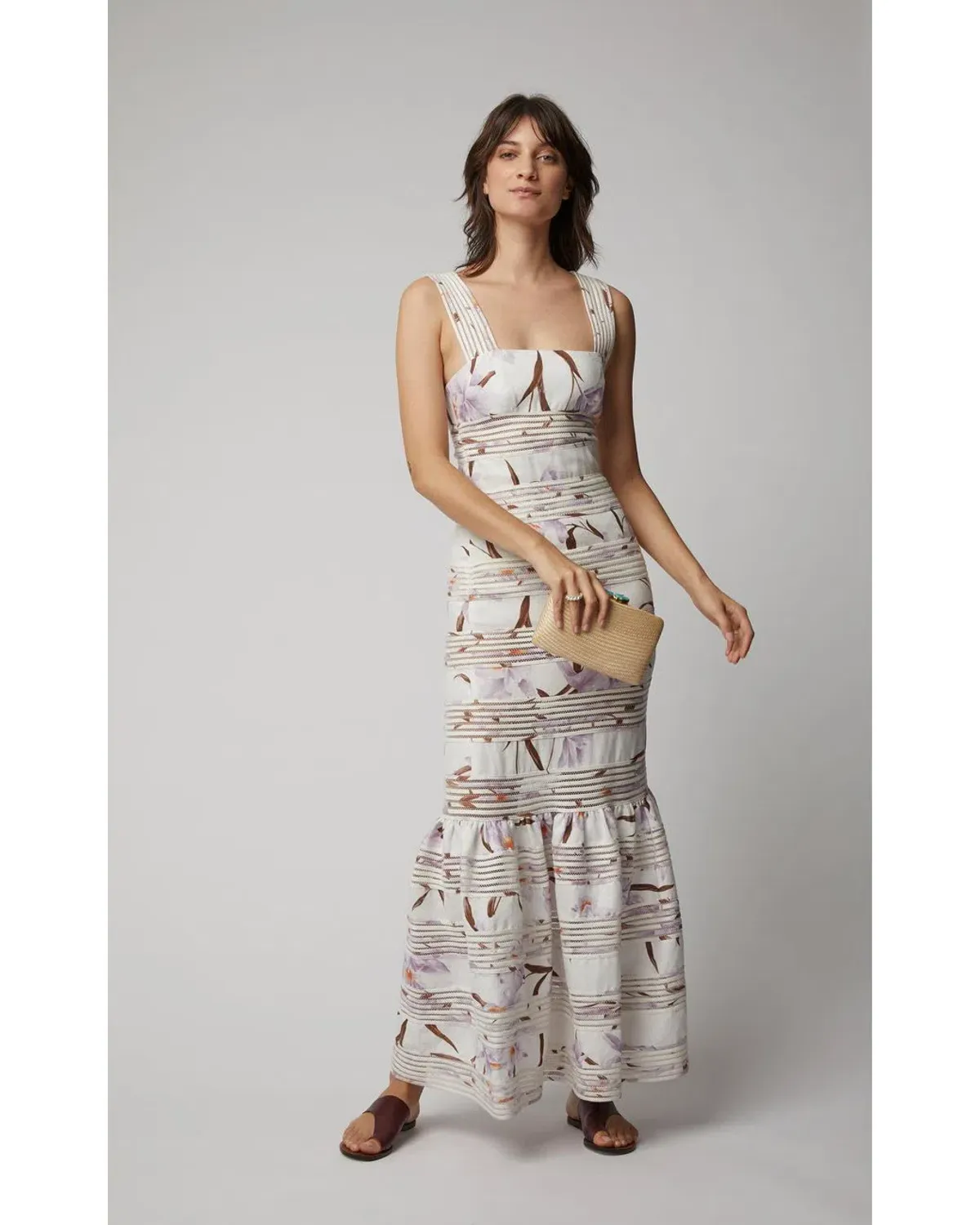 Zimmermann Corsage Linear Orchid Print Ivory Dress White Size 2 / AU 12 for rent on The Volte - main image