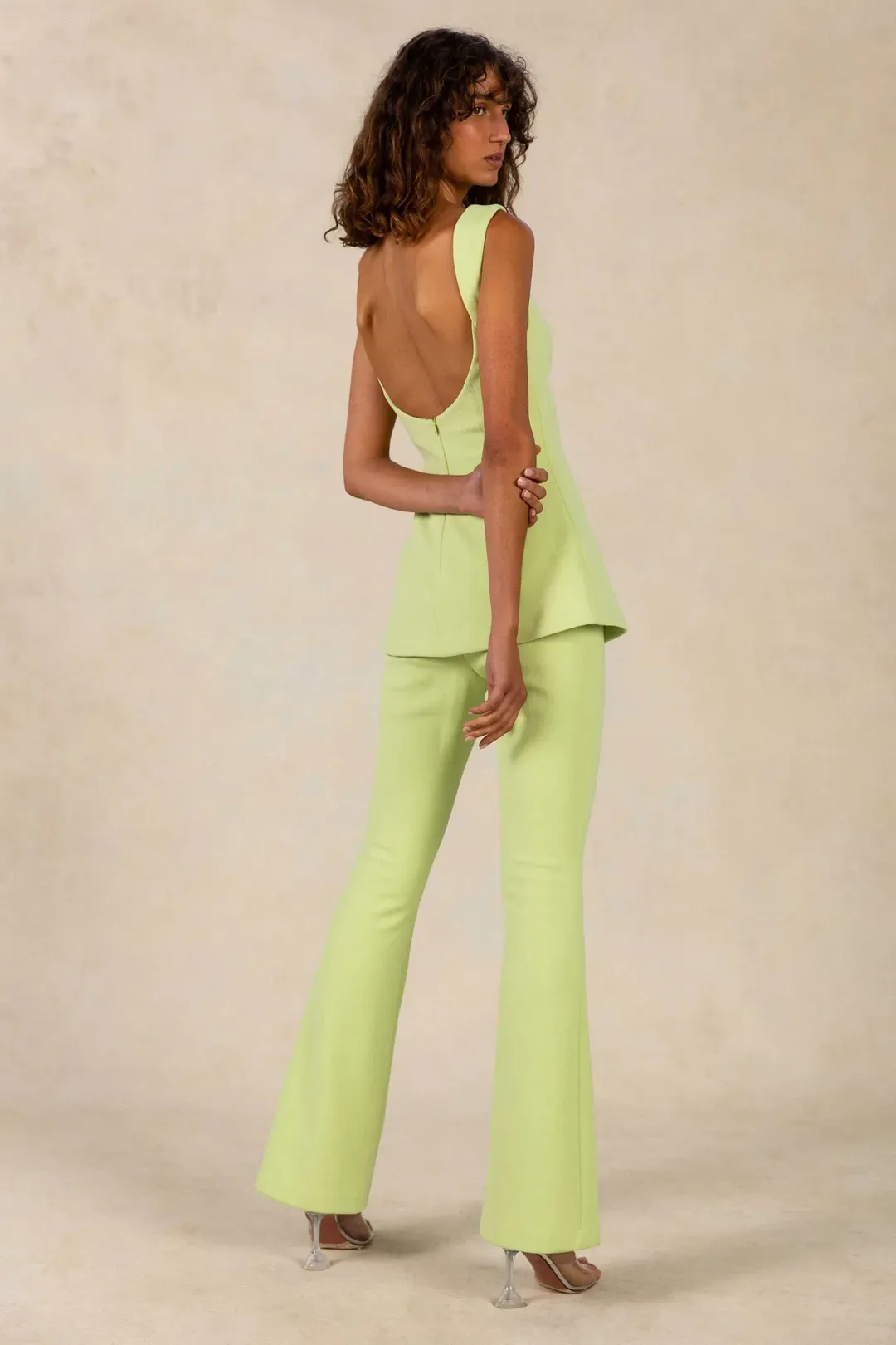 MISHA Costanza Bonded Crepe Jumpsuit Lime Green Size 8/S for rent on The Volte - main image
