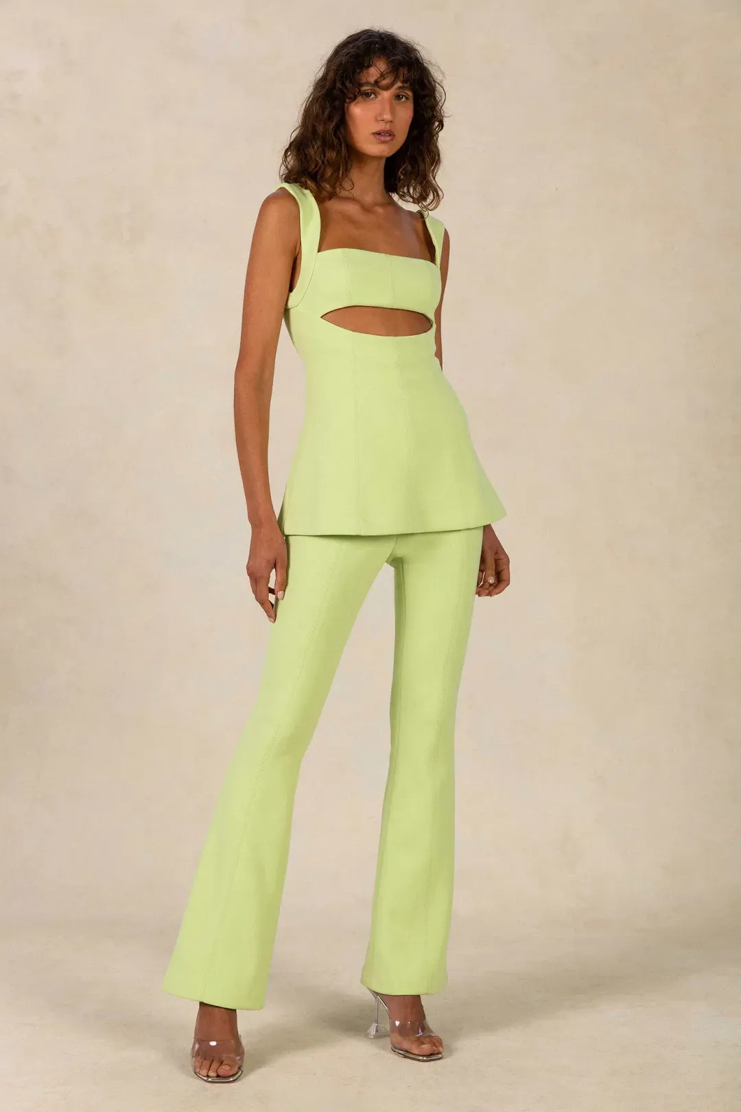 MISHA Costanza Bonded Crepe Jumpsuit Lime Green Size 8/S for rent on The Volte - main image