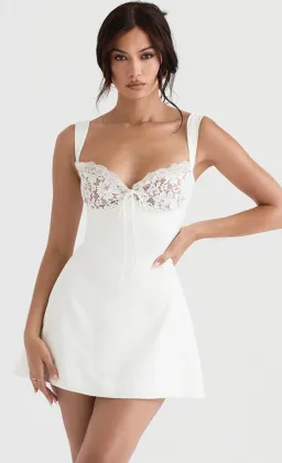 House of CB Adriana Satin and Lace Mini Dress Ivory Size 6 for rent on The Volte - image 5