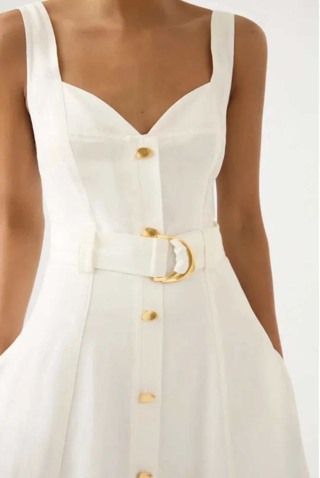 Aje Clay Belted Midi Dress Ivory Size 6 / XS for rent on The Volte - main image