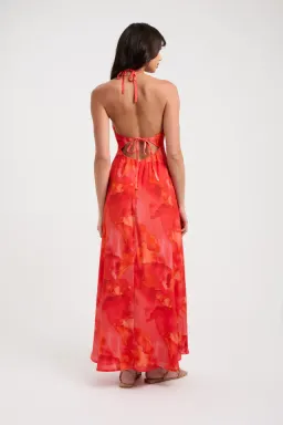 Kookai Zya Halter Maxi Dress Coral Red Size 36 / Au 8 for rent on The Volte - image 3