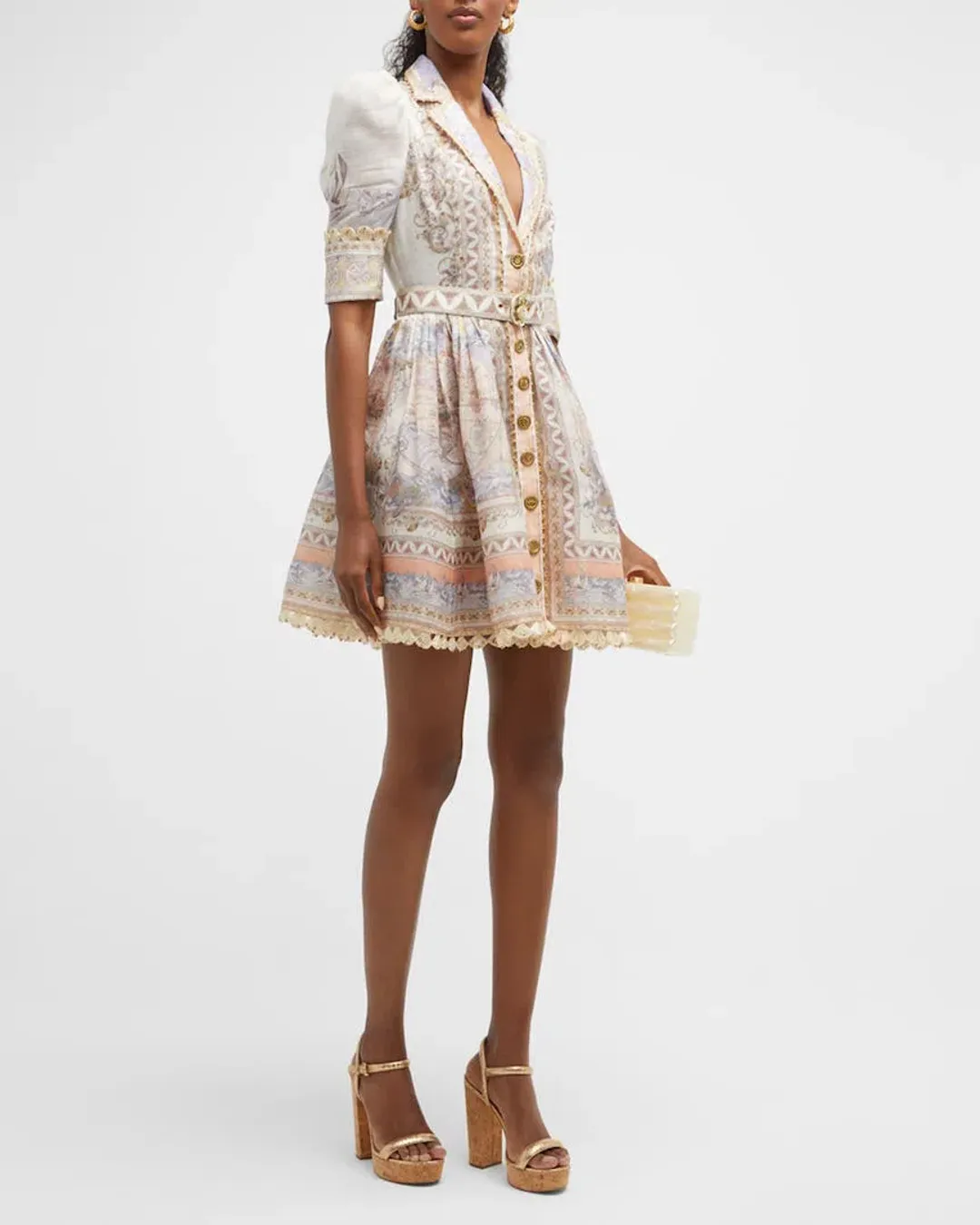 Zimmermann High Tide Mini Shirt Dress Odyssey Print Size 1 / Au 10 for rent on The Volte - main image
