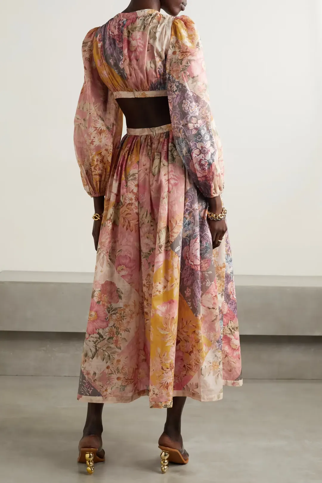 Zimmermann Pattie Patchwork Cutout Dress Floral Size 0 / AU8 for rent on The Volte - main image