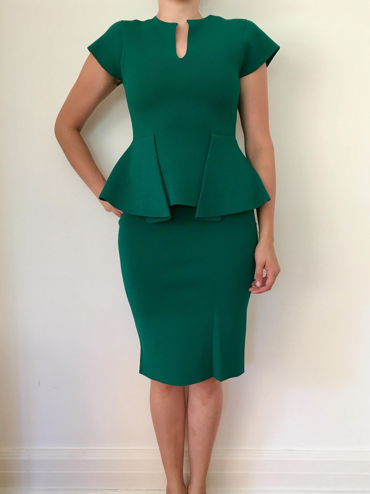 Scanlan Theodore Green two peice crepe knit dress sz 12 for rent on The Volte - main image