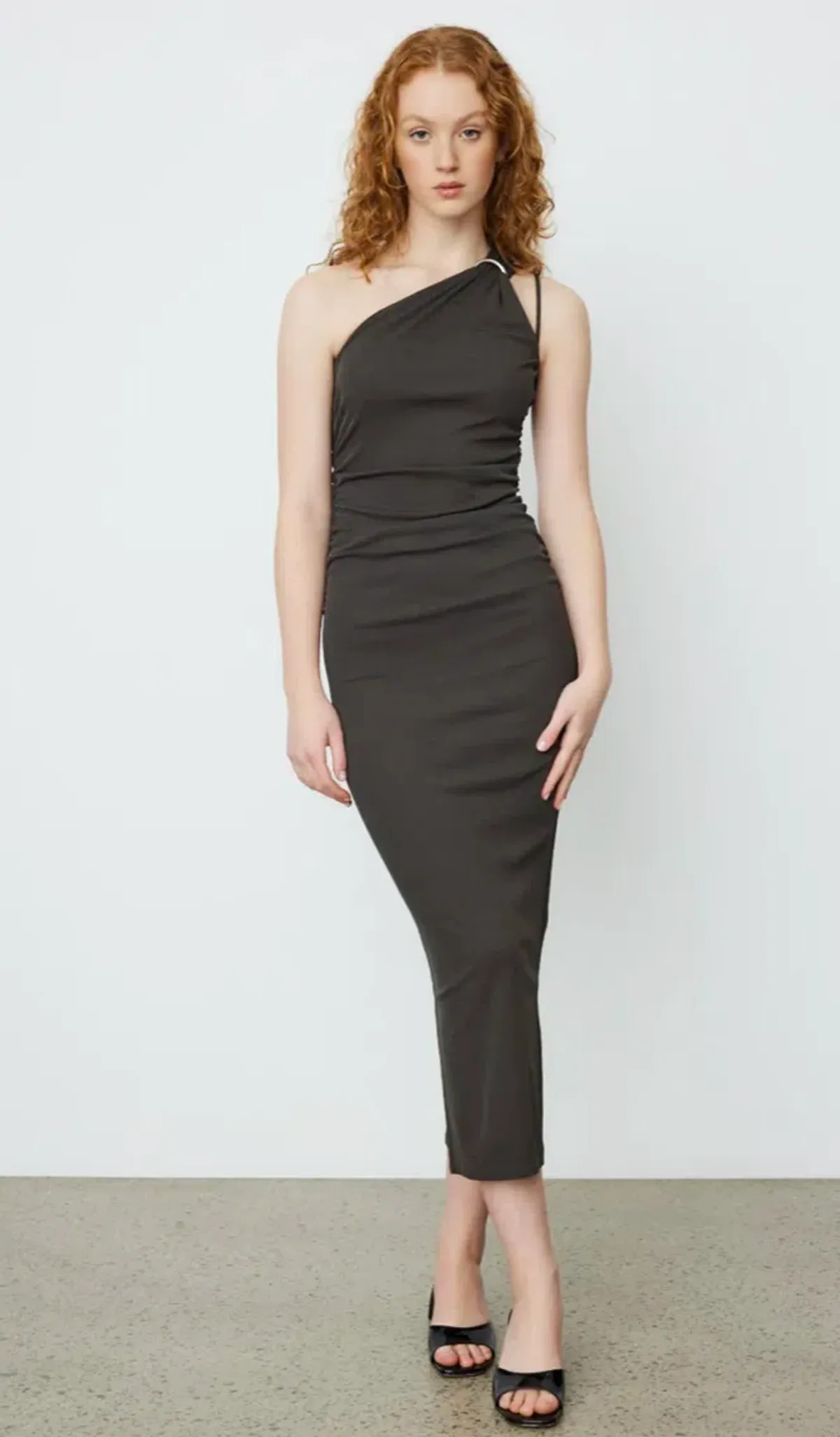 Nanushka Lenna Dress Dark Moss Double Asymmetrical Dress Dark Green Size M/AU 10 for rent on The Volte - main image