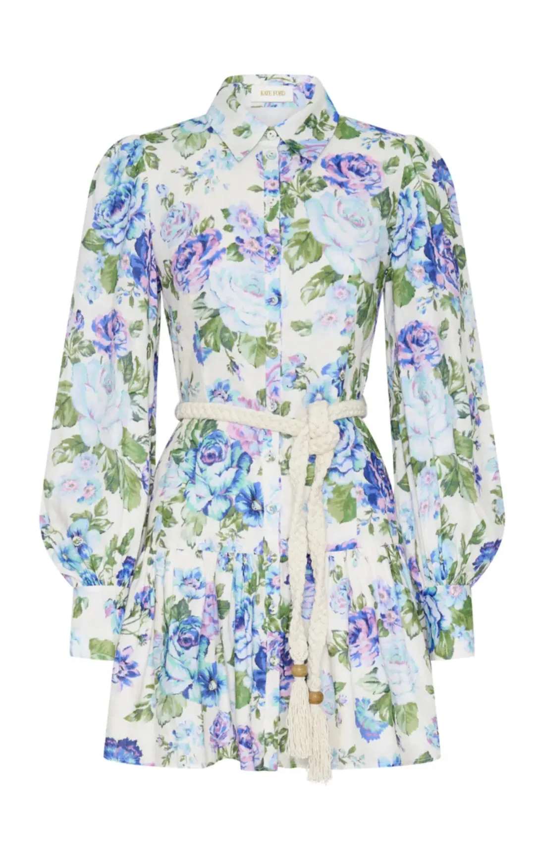 Kate Ford Mojave Short Shirt Dress Belt Floral Blue Size 3/Au 12 for rent on The Volte - main image