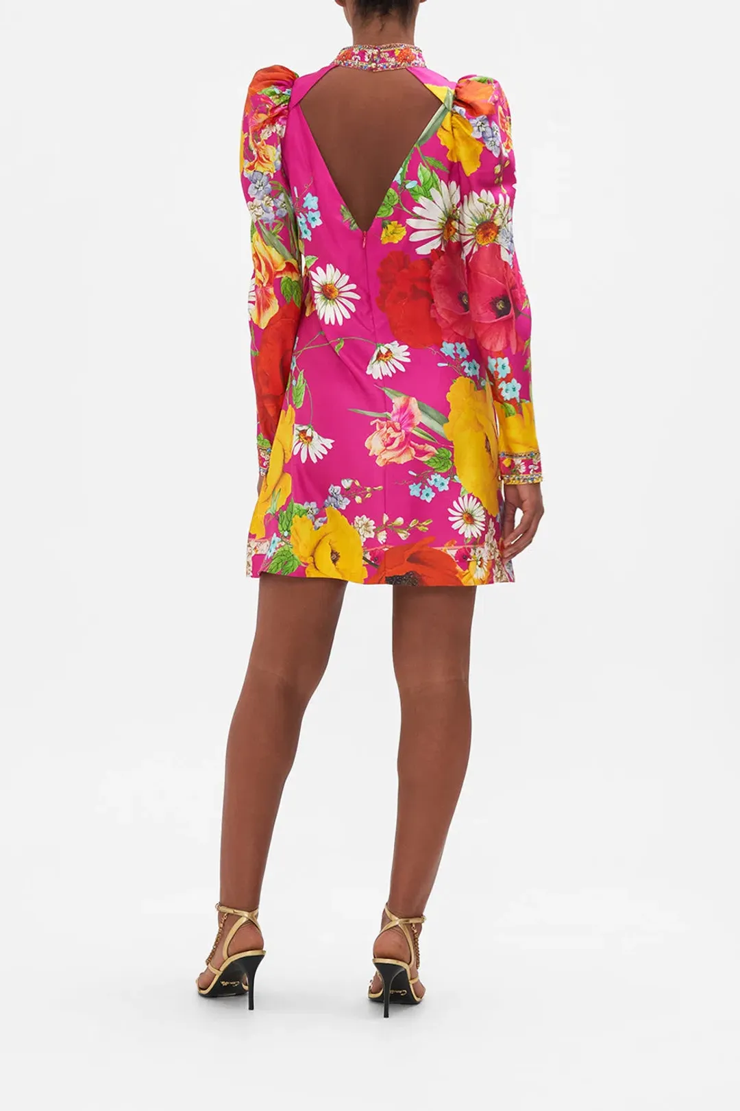 Camilla Puff Sleeve High Neck Mini Dress Floral Size M / Au 10 for rent on The Volte - main image
