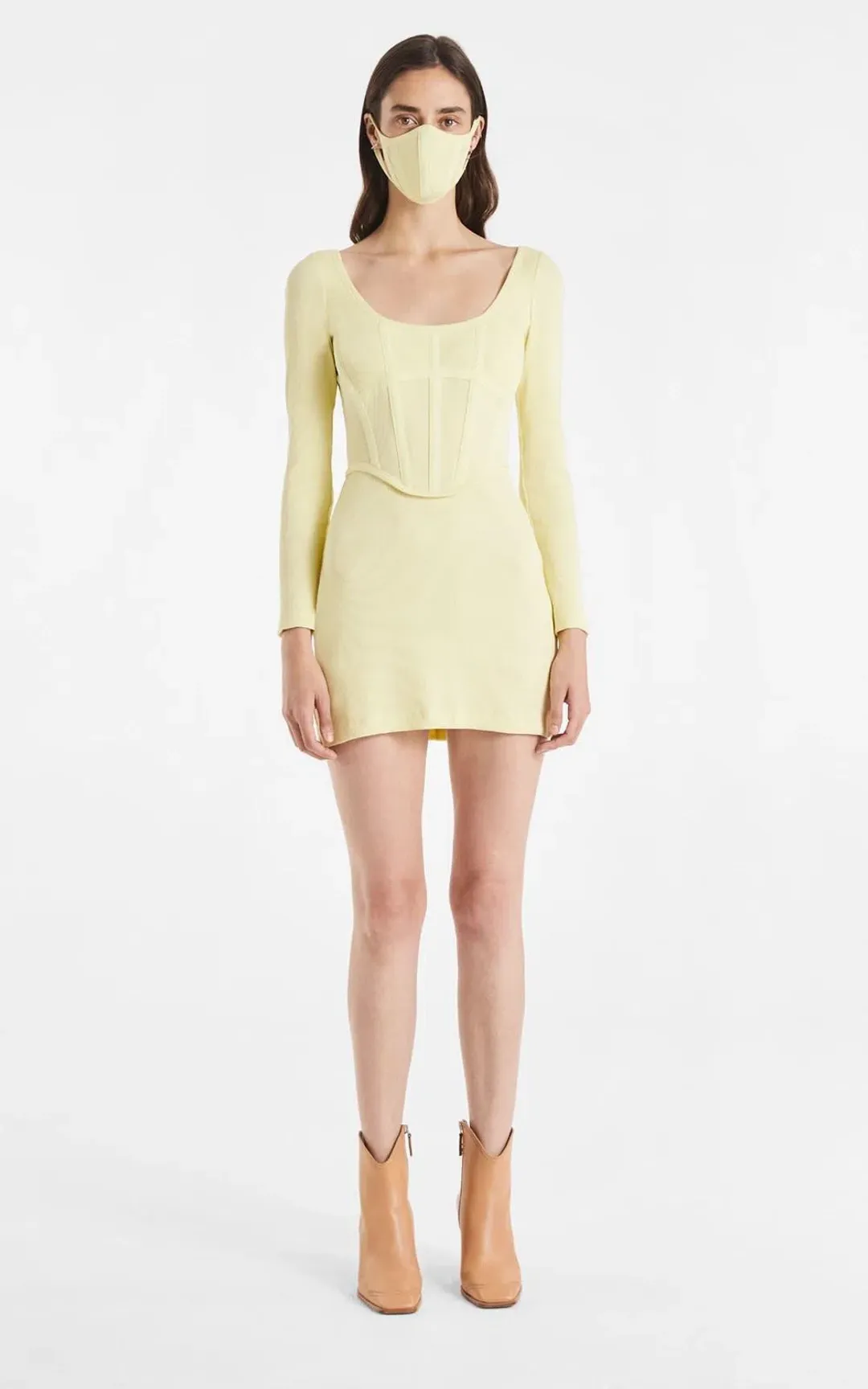 Dion Lee Rib Corset Mini Dress in Lemon Yellow Size 8 / S for rent on The Volte - main image