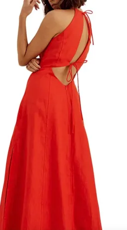 Sovere Relish Washed Linen Halter Midi Dress Solar Red Size 8 for rent on The Volte - image 4