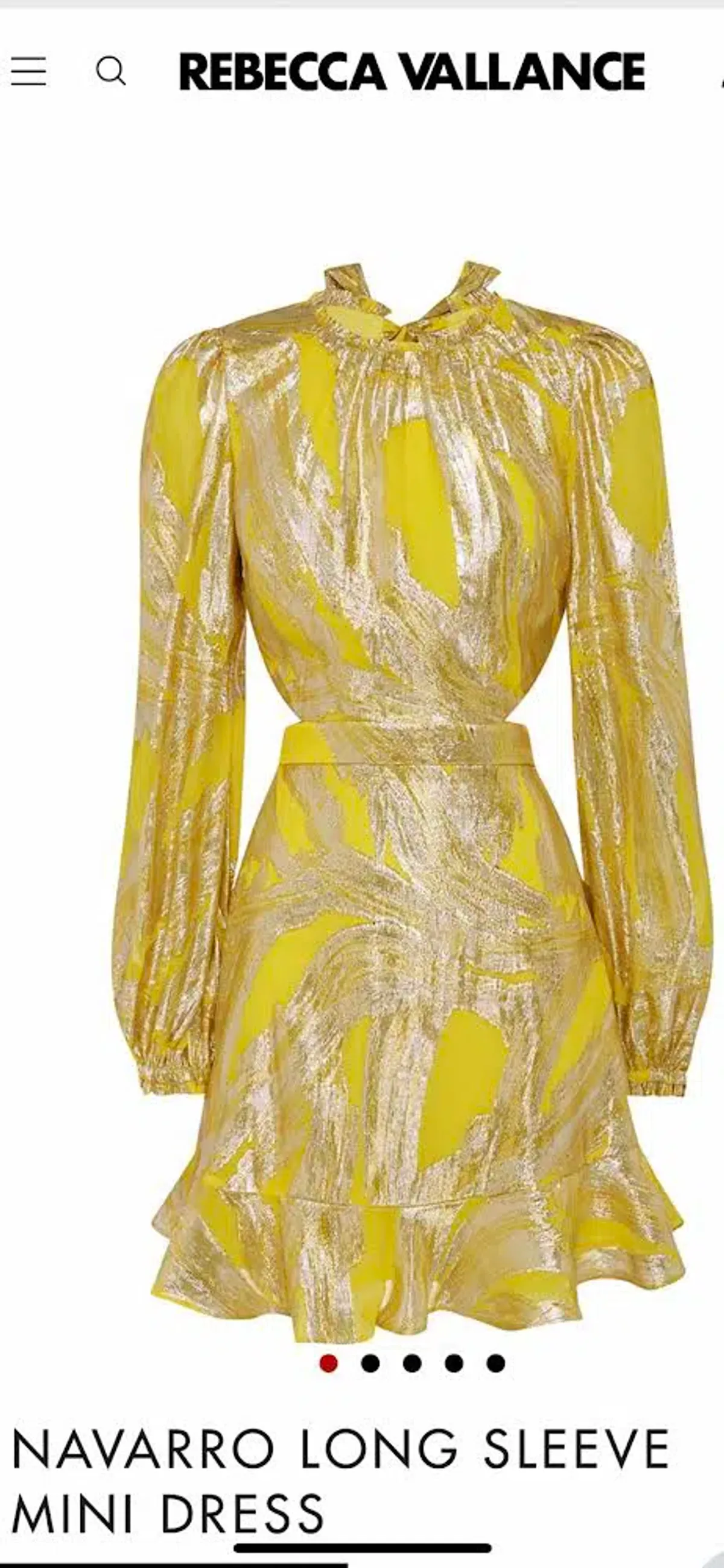 Rebecca Vallance Navarro Long Sleeve Mini Dress Yellow Size 12  for rent on The Volte - main image