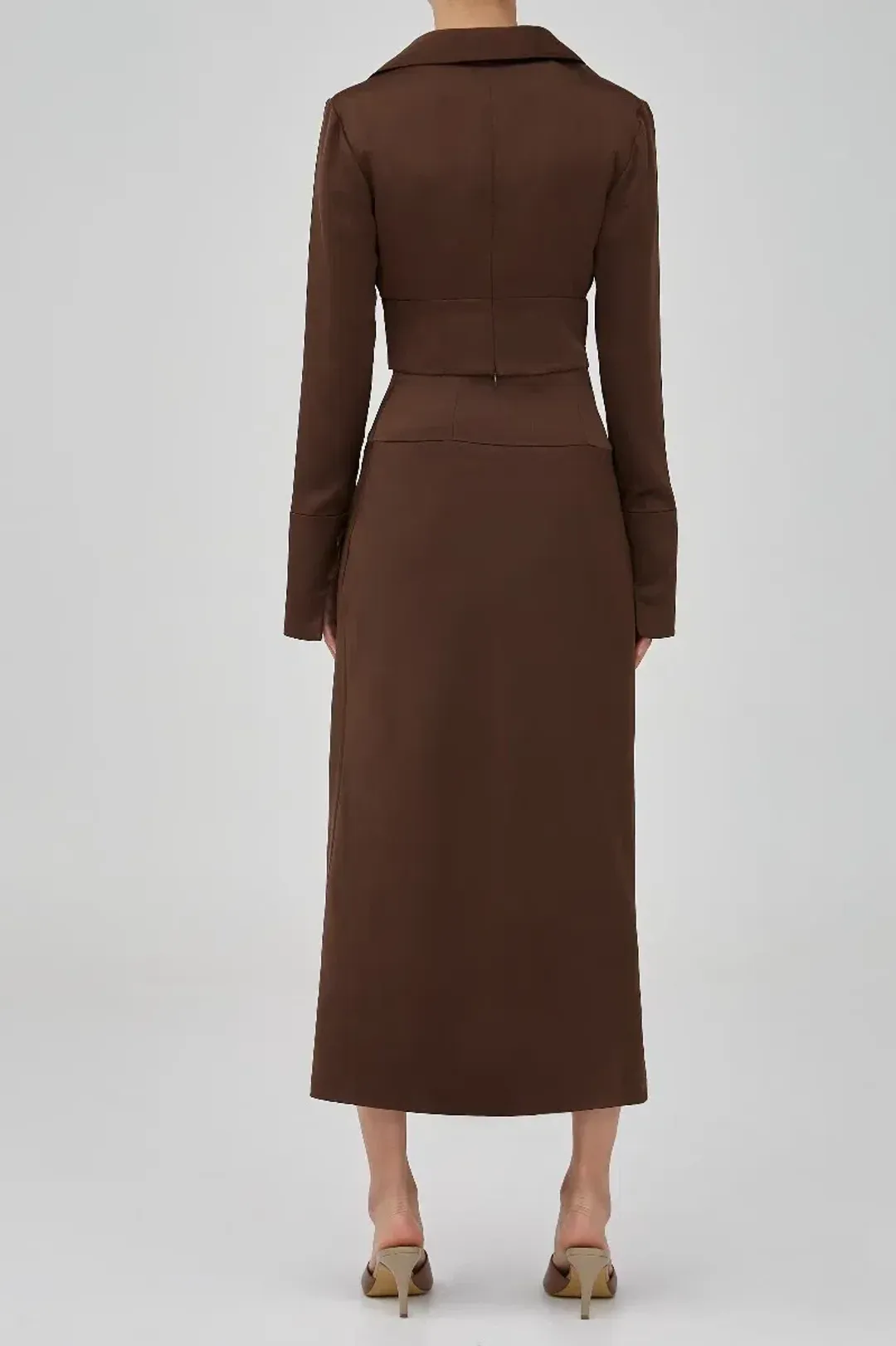 C/MEO CollectiveCollective Midi Skirt Brown Size 10  for rent on The Volte - main image