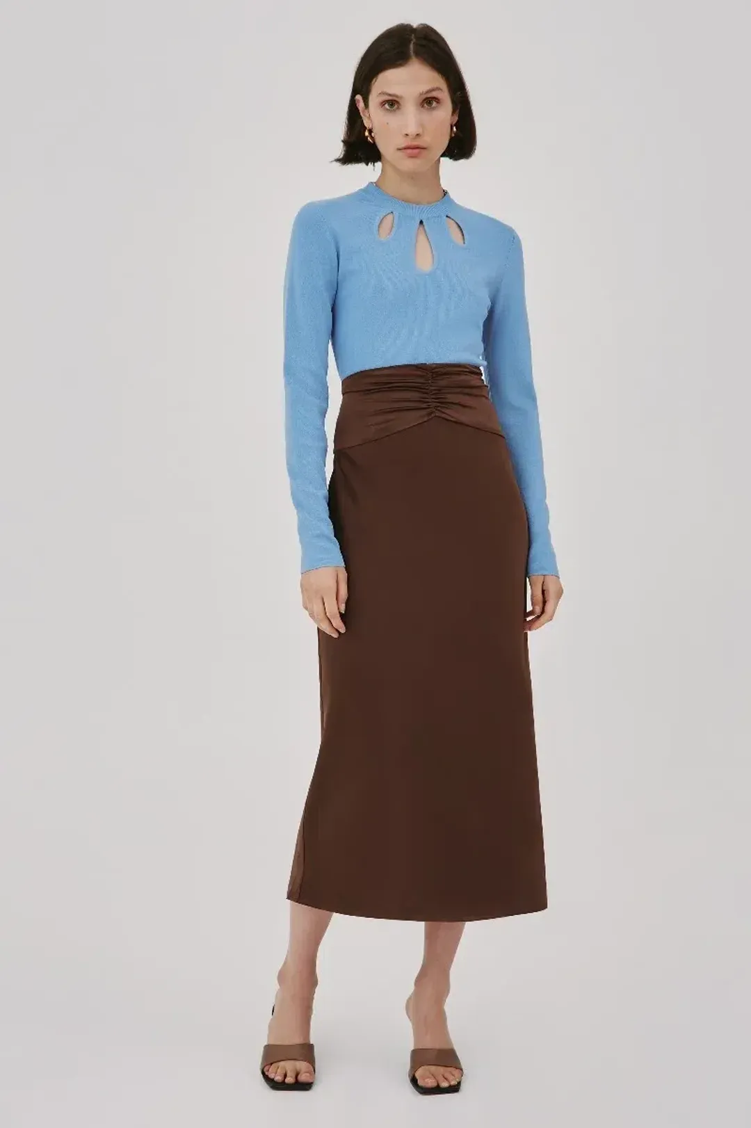 C/MEO CollectiveCollective Midi Skirt Brown Size 10  for rent on The Volte - main image