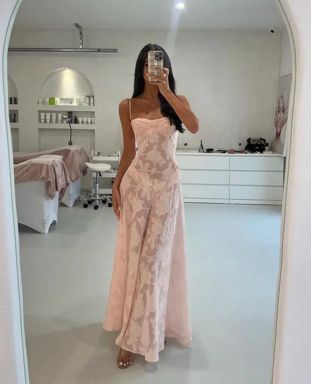 House of CB Seren Corset Lace Back Maxi Dress Soft Pink Floral Size Small / Au 8 for rent on The Volte - main image